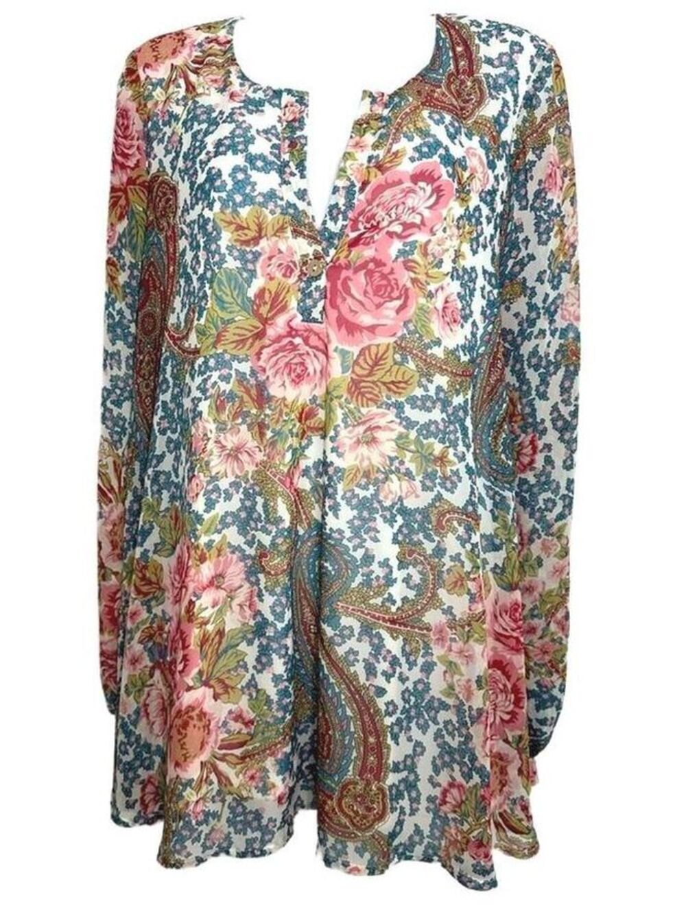 Show Me Your MuMu Jamie Tunic Mini Dress in Gray Gardens Floral Paisley, SM